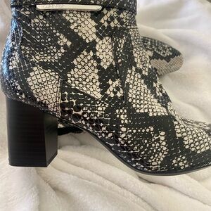 Calvin Klein Black and White Snake Print Ankle Boots